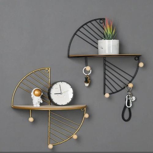 Decorative Geometric Wood Wall Shelves Metal Storage Display Rack Nordic Hanging Wall Mounted Decor Floating shelf