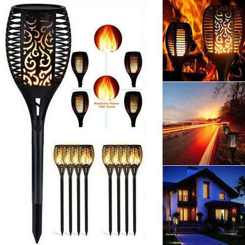 6 pieces LED solar flame lamp for outdoor, waterproof for garden decor.