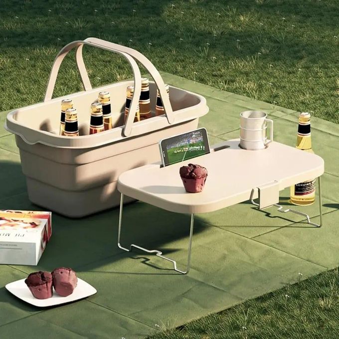 3 in 1 Foldable Collapsible Camping Hand Basket /Picnic Basket Bag- Convertible to a Table, Storage unit, Cutting Board