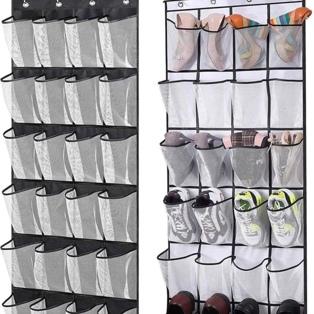 24 Large Pockets Over the Door Shoe Organizer with 4 Hooks.