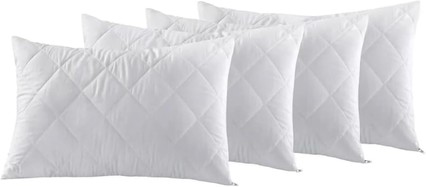 2 Pack Pillow Protectors Quilted Zipped Breathable 100% Cotton Hotel Quality 50 x 75cm