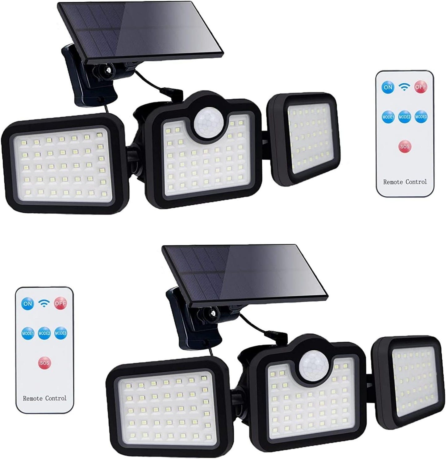 Solar Light Three Rotatable Heads Solar Motion Sensor Flood Lights Outdoor with Remote