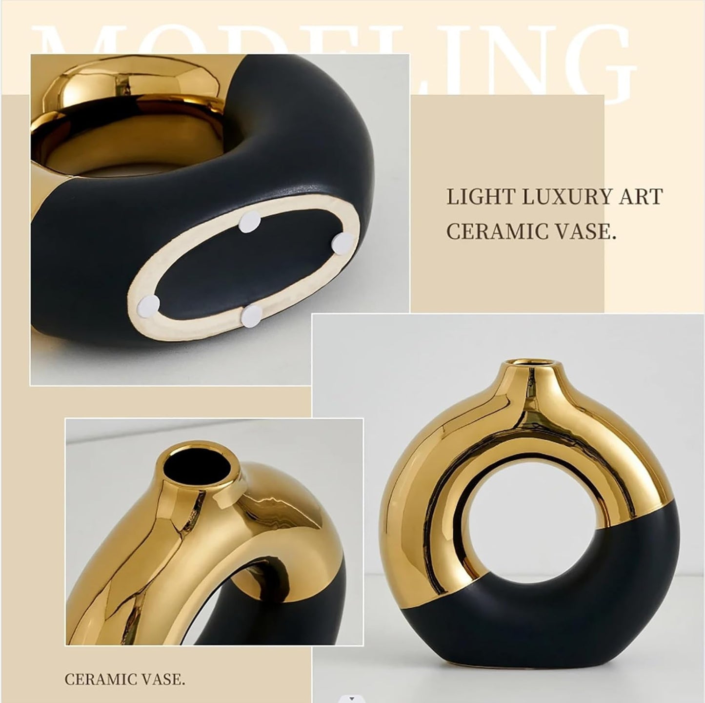 Black Modern Round Electroplated Boho Ceramic Vase