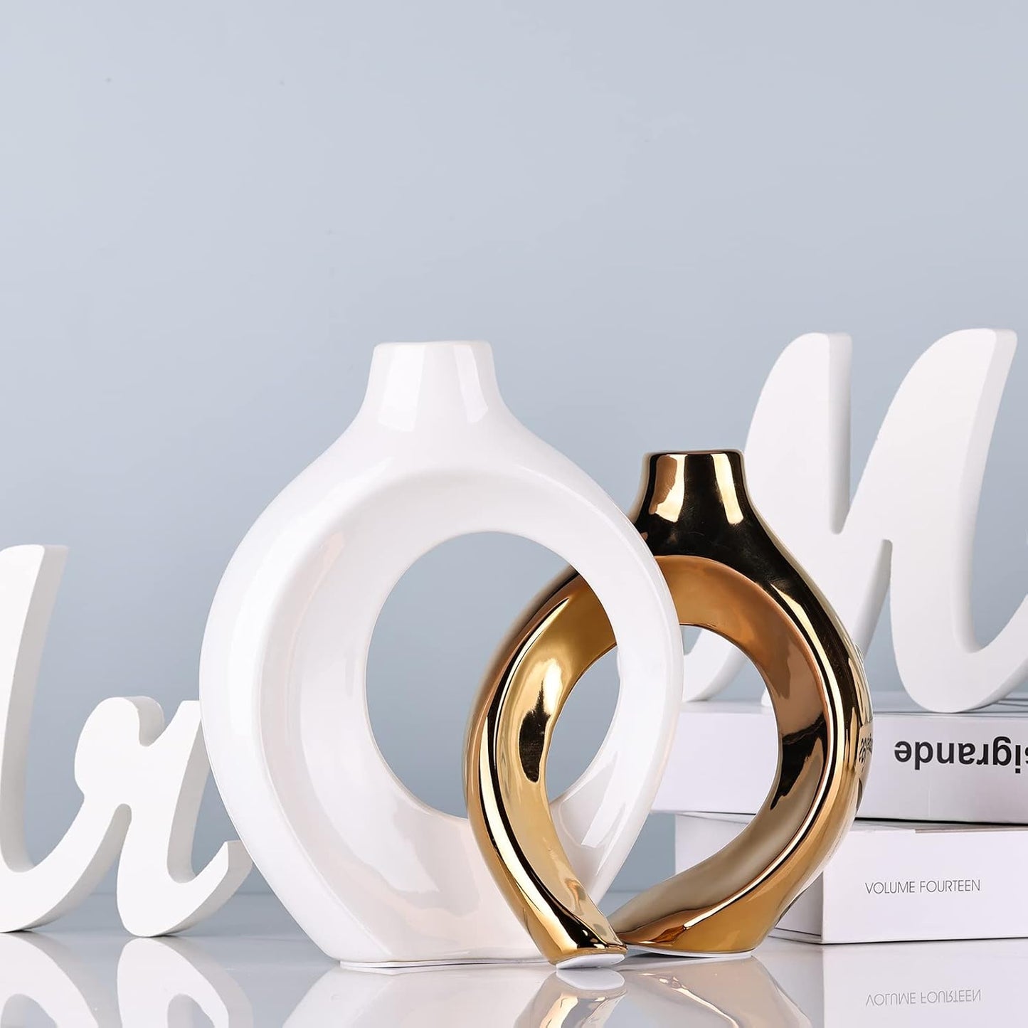 White and Gold Vase with Hole