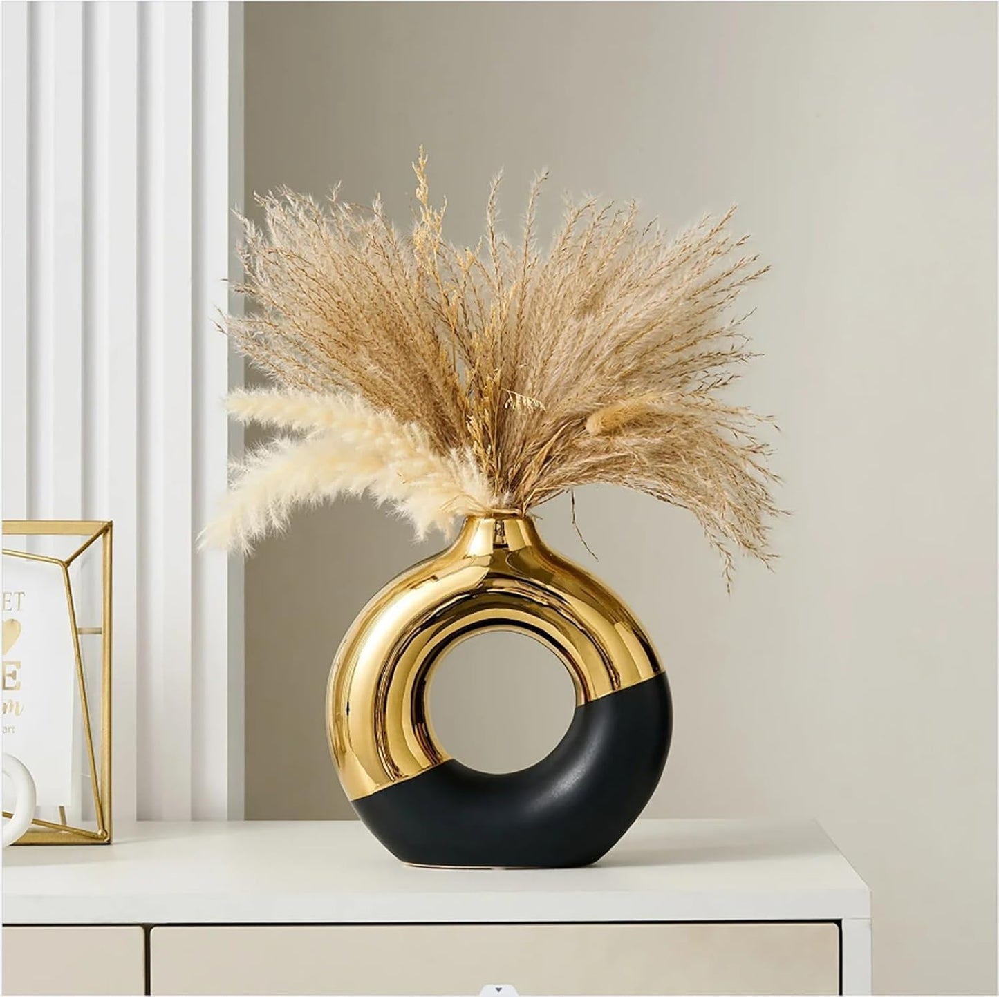 Black Modern Round Electroplated Boho Ceramic Vase