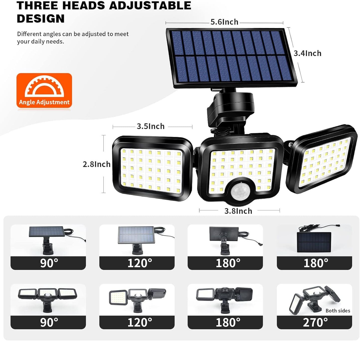 Solar Light Three Rotatable Heads Solar Motion Sensor Flood Lights Outdoor with Remote
