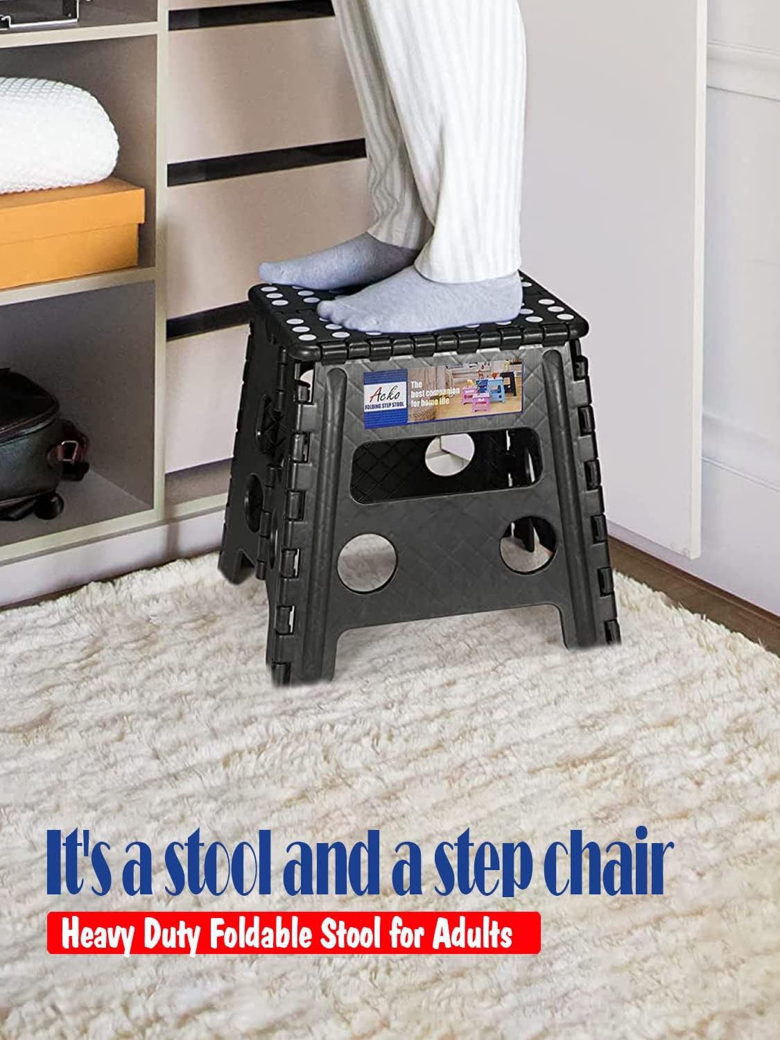 Folding Step Stool Foldable for Adults and Kids Heavy Duty Stepping Stool with Handle