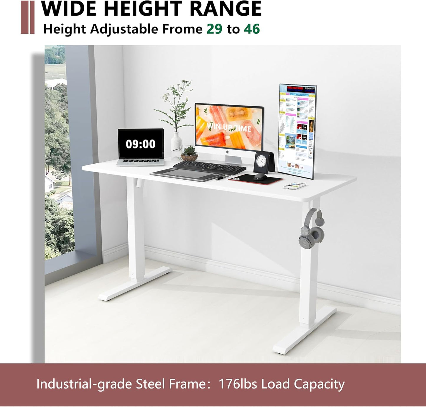 Adjustable Height Electric Standing Laptop Computer Desk Workstation with Automatic Memory and Intelligent LED Display, 120 * 60