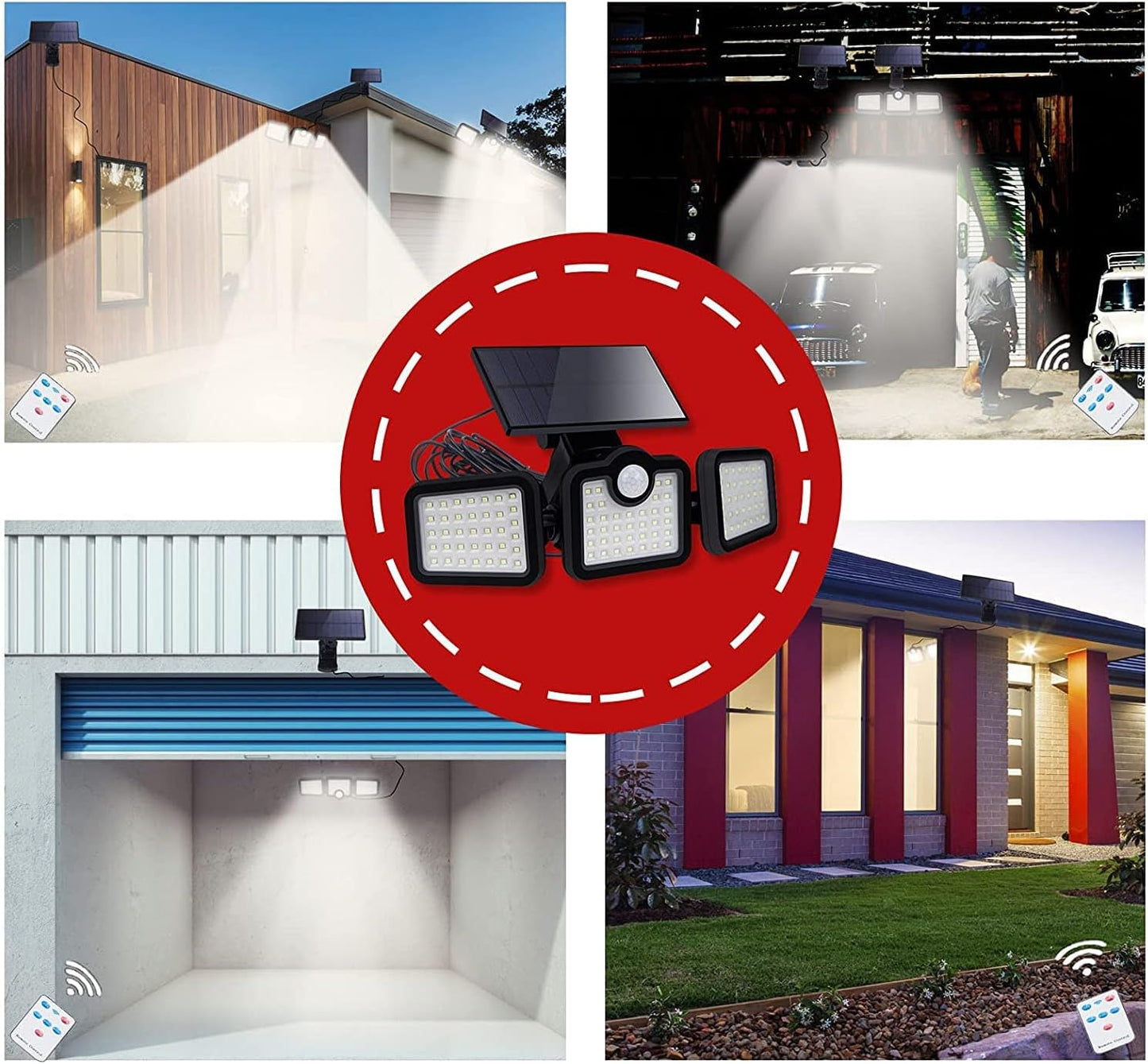 Solar Light Three Rotatable Heads Solar Motion Sensor Flood Lights Outdoor with Remote