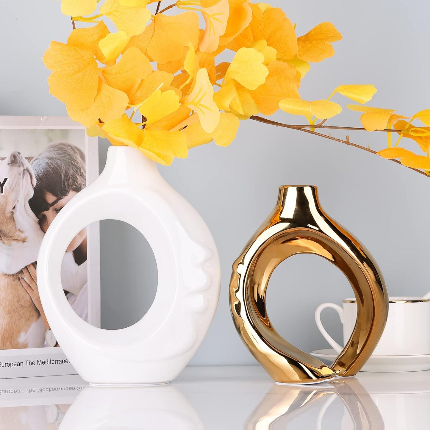 White and Gold Vase with Hole