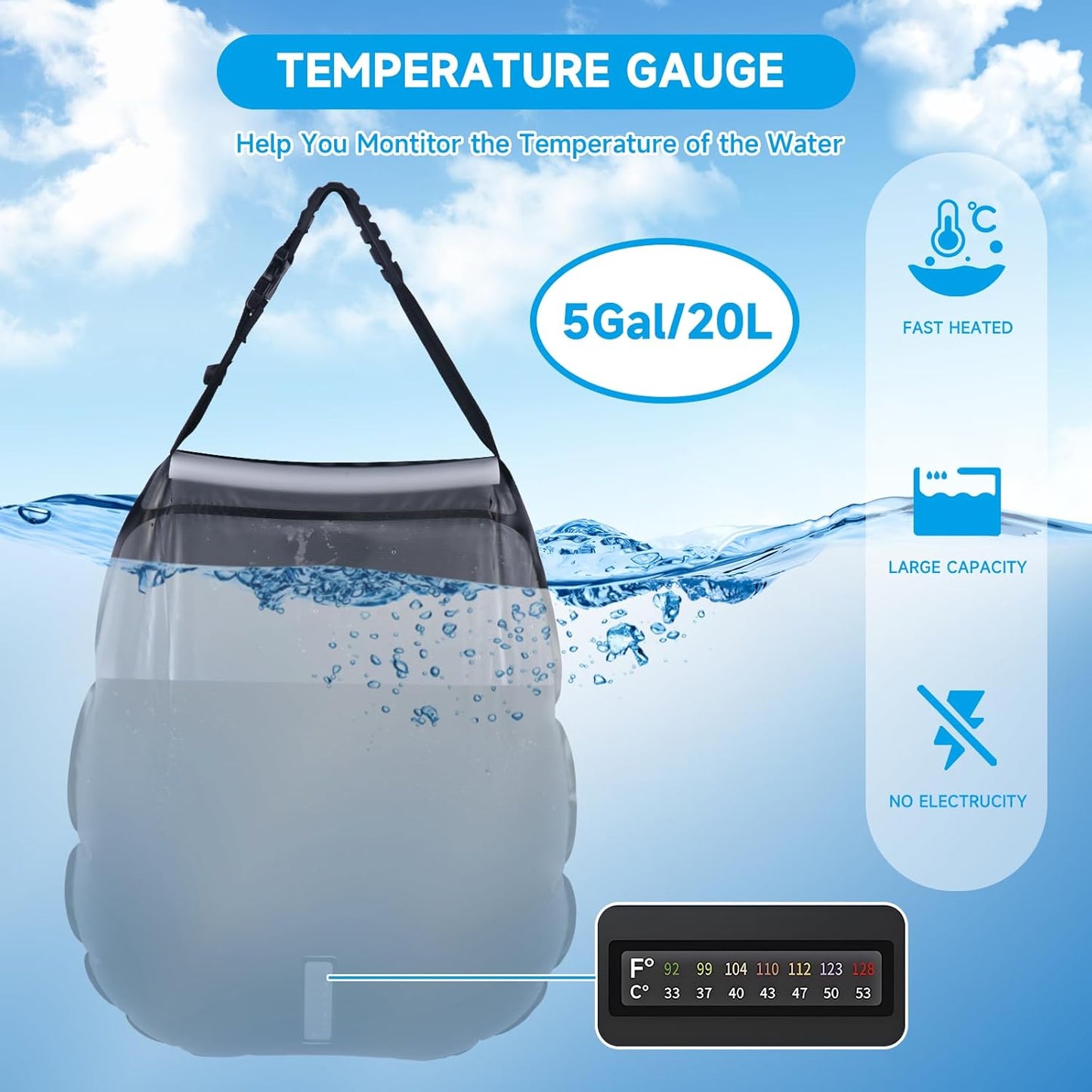 20L Solar Water Storage Bags / Outdoor Camping Hiking Heating Shower Bathing Bags