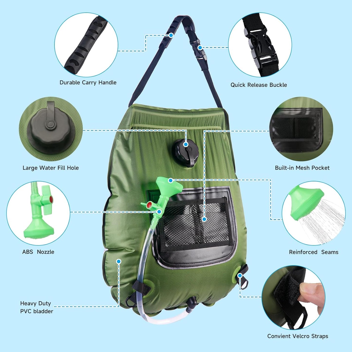 20L Solar Water Storage Bags / Outdoor Camping Hiking Heating Shower Bathing Bags