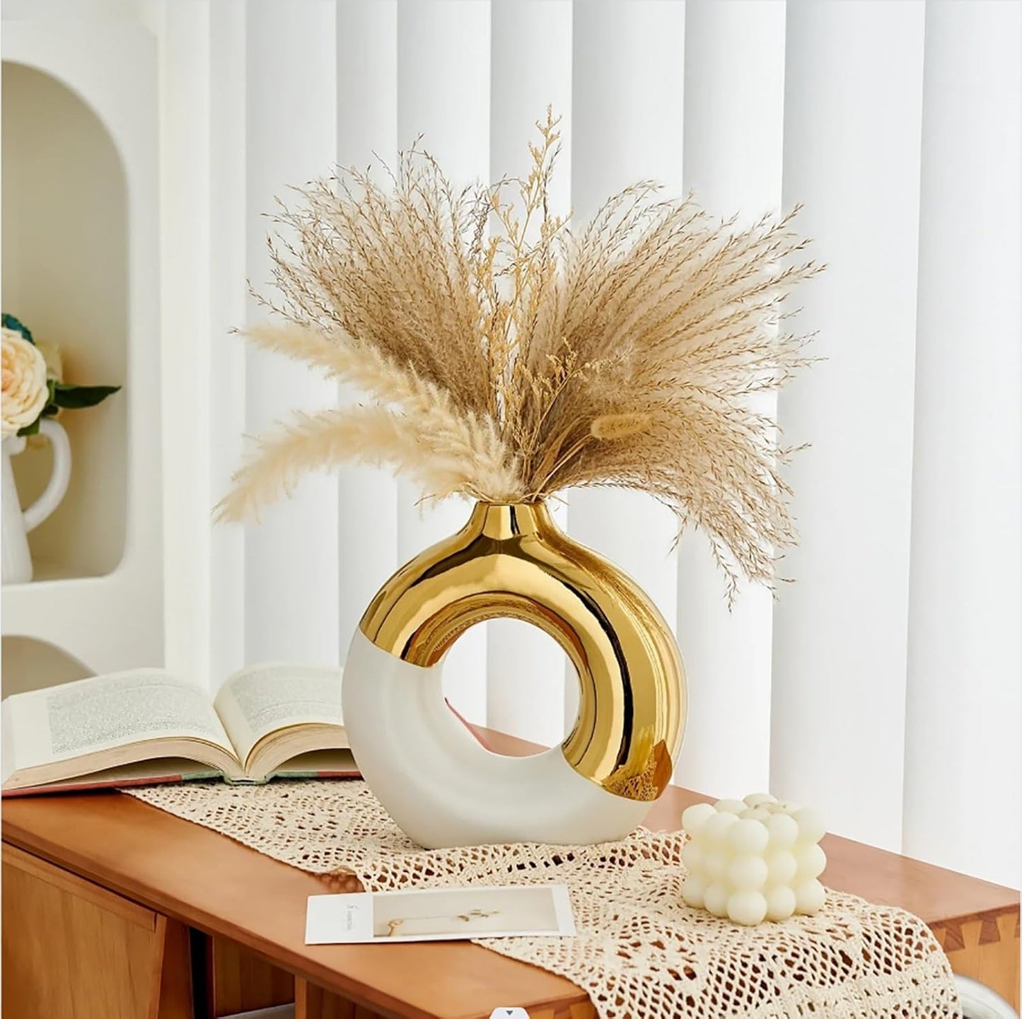 White Modern Round Electroplated Boho Ceramic Vase