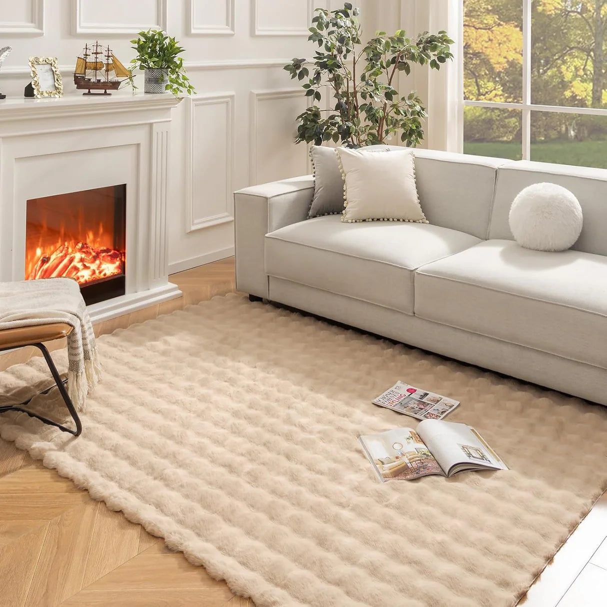 Faux Rabbit Fur Rug Carpet, 4x6 FT Fluffy Soft Area Rug