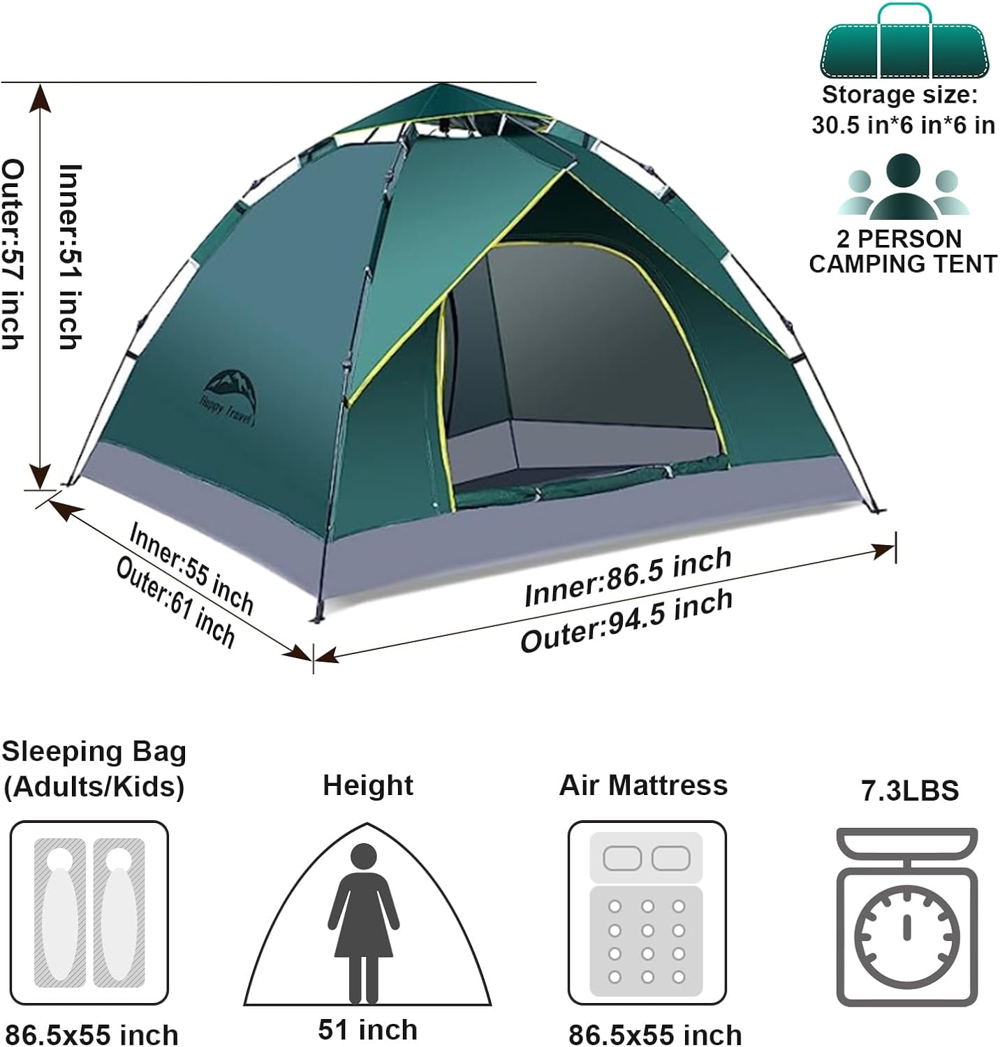 Pop Up Tents for Camping, 2-4 Person Camping Tents Waterproof.