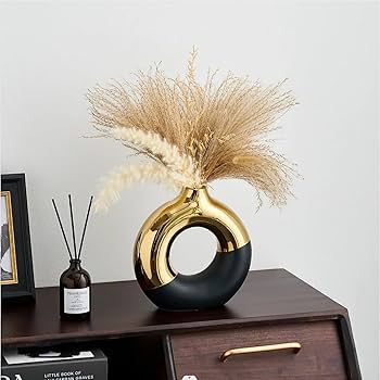 Black Modern Round Electroplated Boho Ceramic Vase