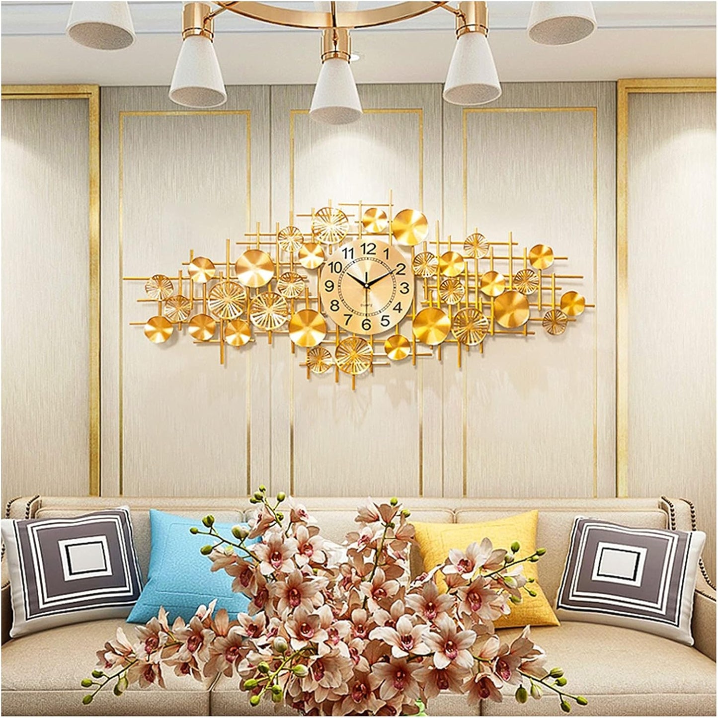 Wrought iron golden wall clock