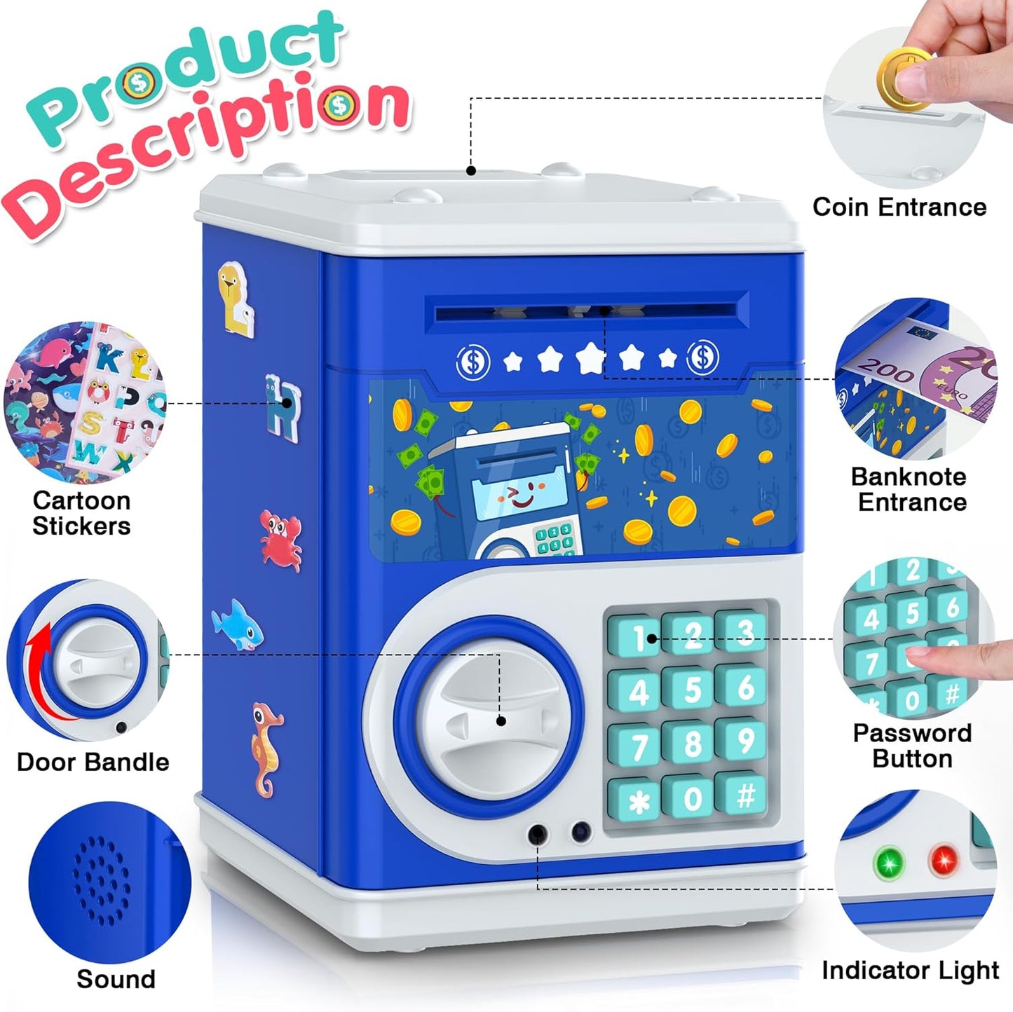 Kids Piggy Bank Password Protection Automatic Saving Bank Toy