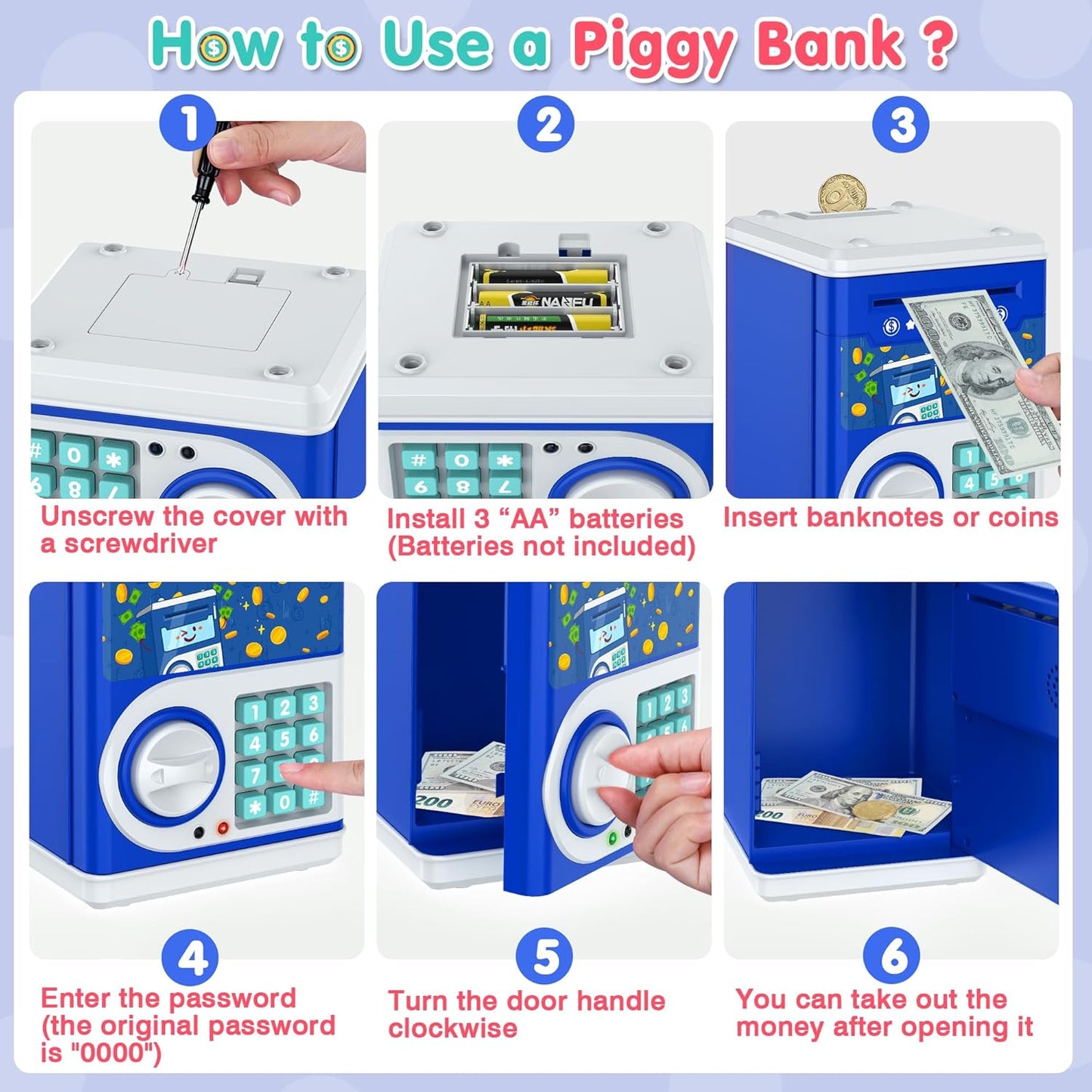 Kids Piggy Bank Password Protection Automatic Saving Bank Toy