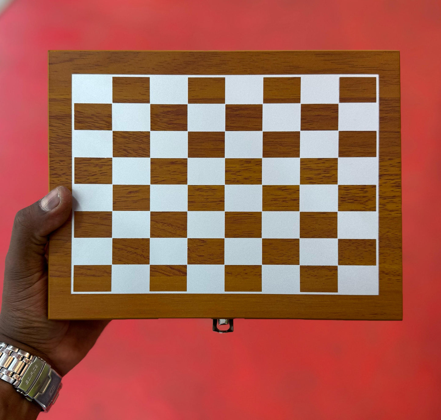 Wooden Chess Black Leather Hip Flask Set