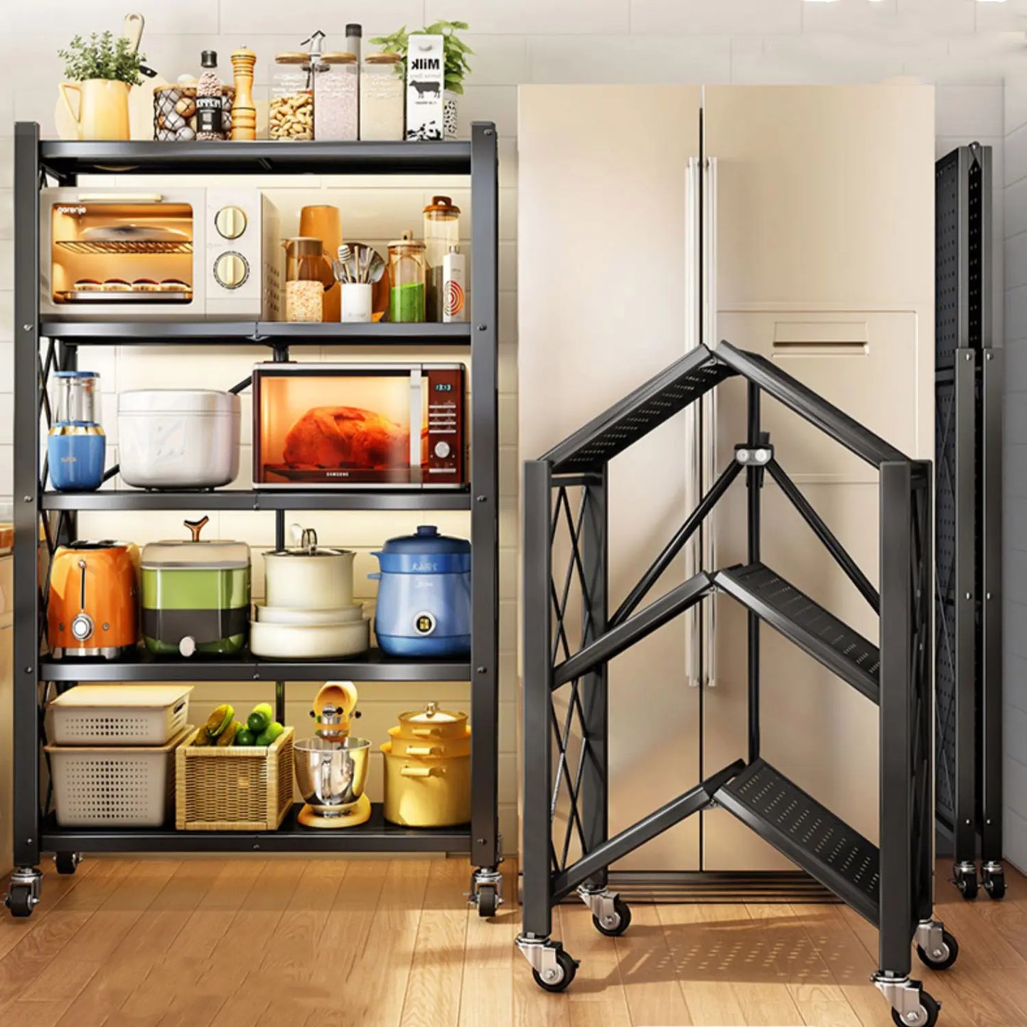 4 Tier Multifunctional Foldable Kitchen Rack