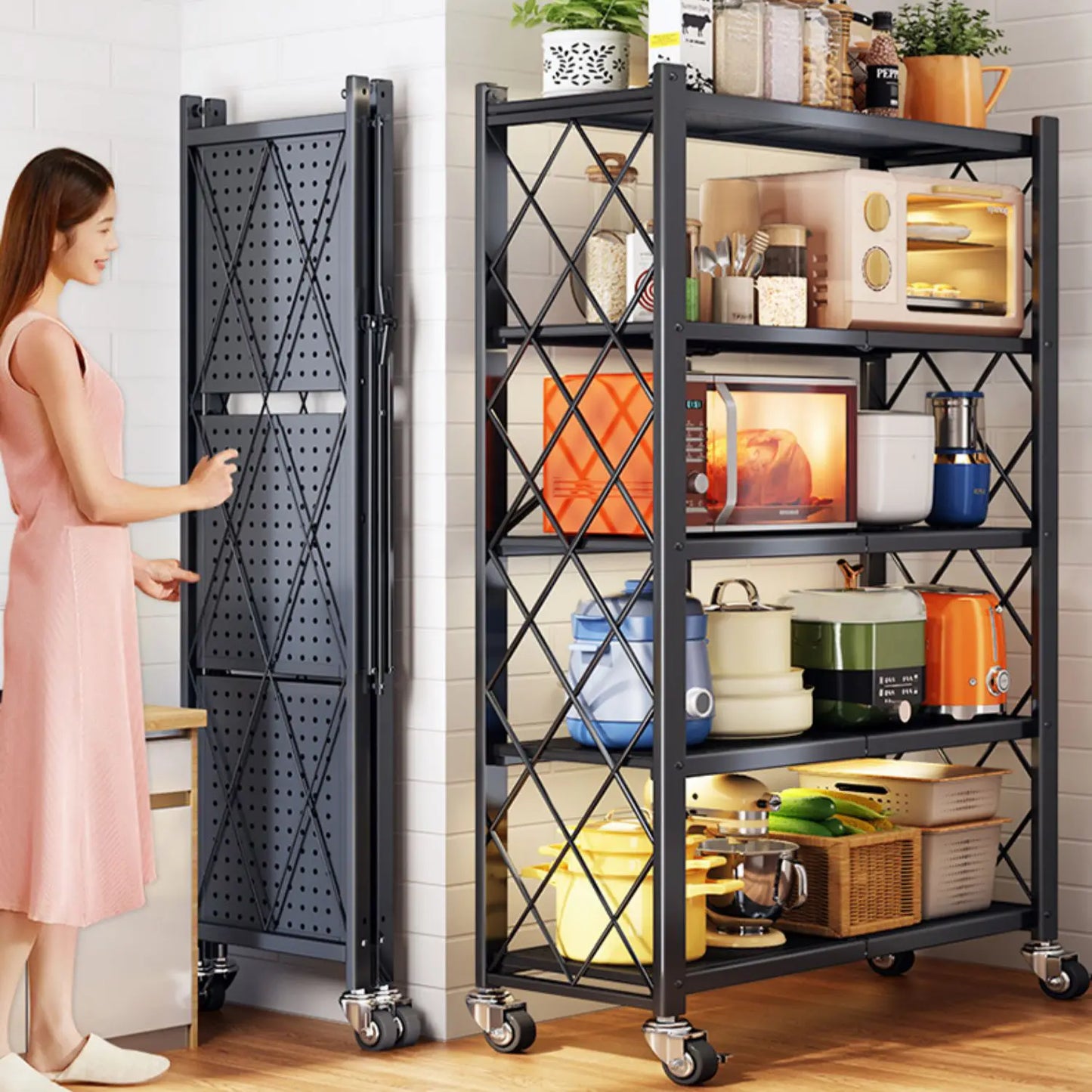 4 Tier Multifunctional Foldable Kitchen Rack