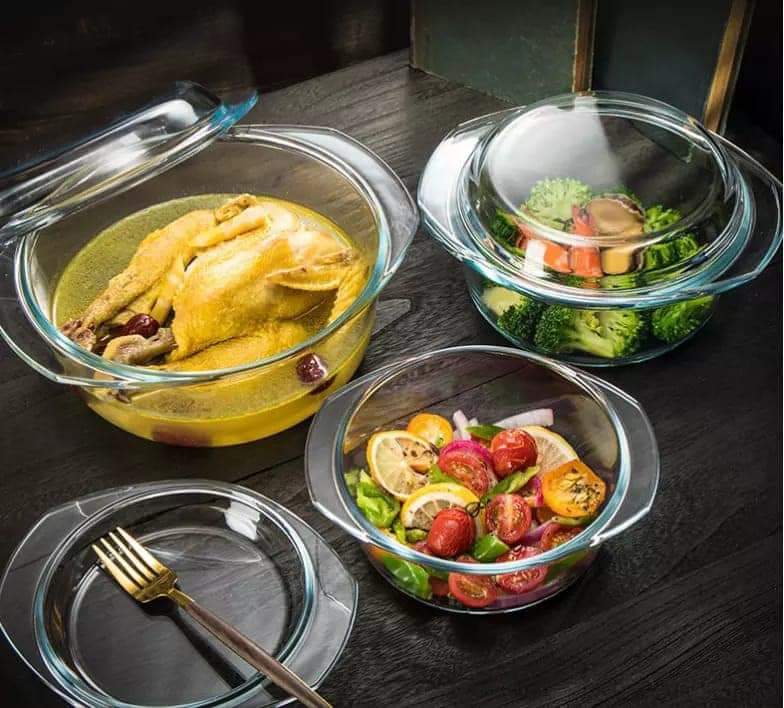 3Pcs High Borosilicate Glass Casserole with Lid