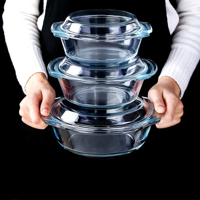 3Pcs High Borosilicate Glass Casserole with Lid