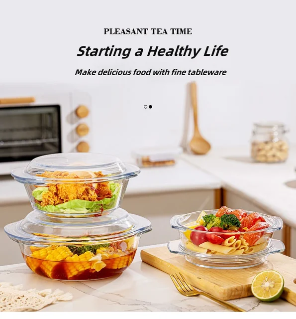 3Pcs High Borosilicate Glass Casserole with Lid