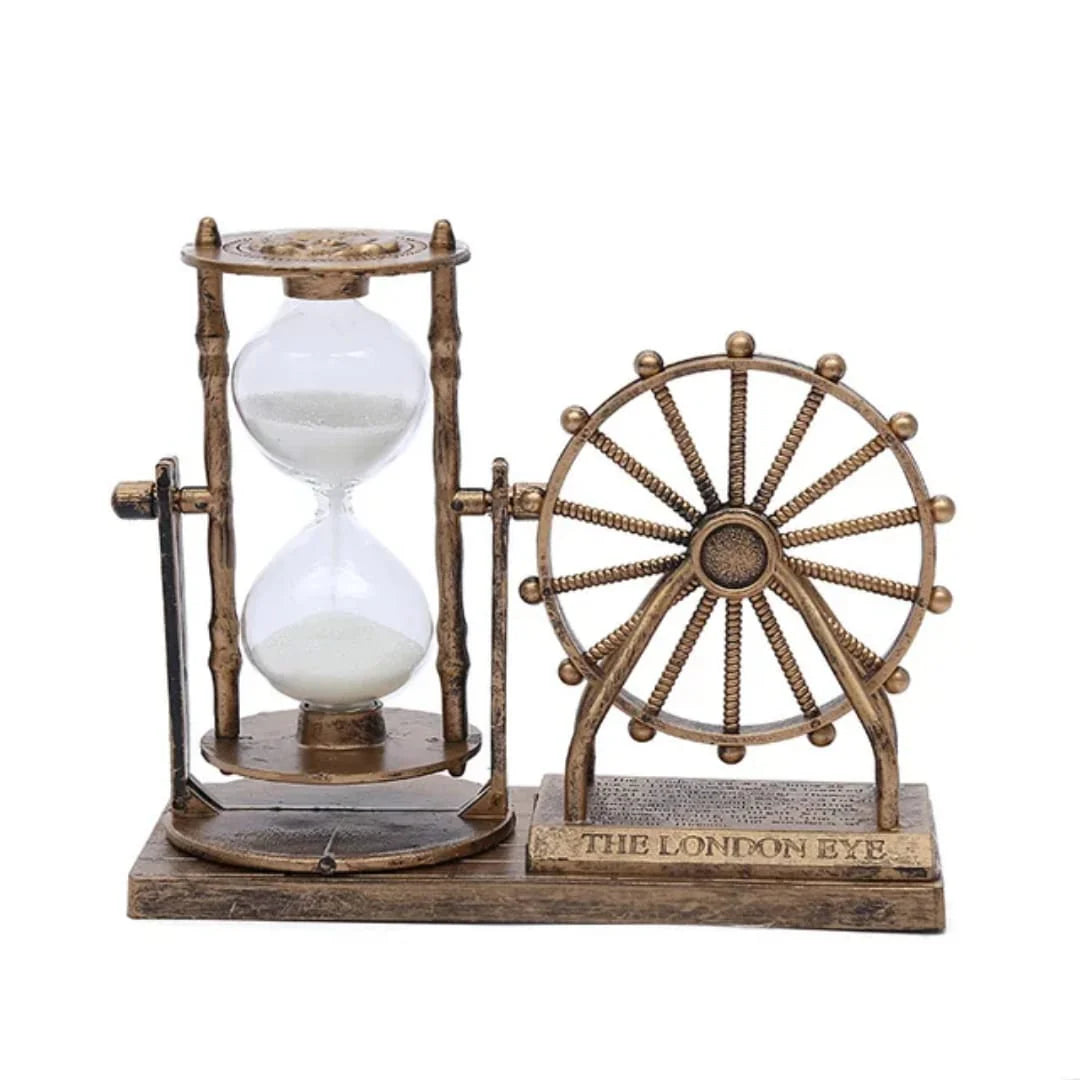 Ferris wheels and hour glass sand timer decor