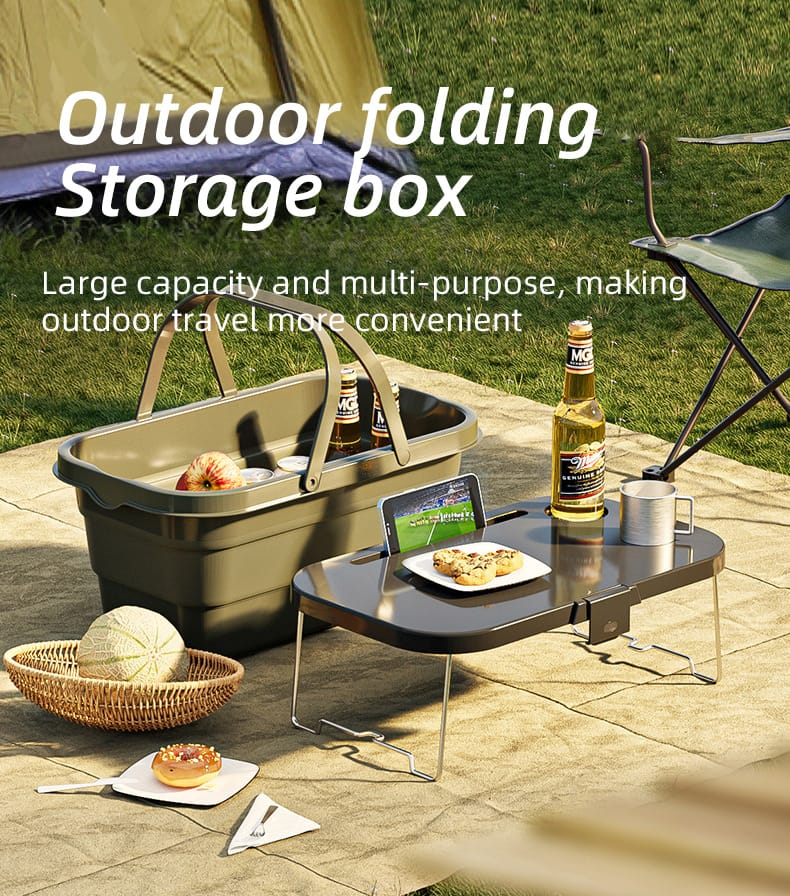 3 in 1 Foldable Collapsible Camping Hand Basket /Picnic Basket Bag- Convertible to a Table, Storage unit, Cutting Board