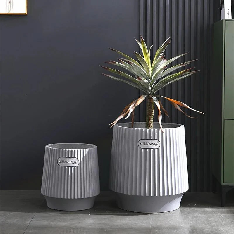 Elegant Stripped Flower Planter Pot Set