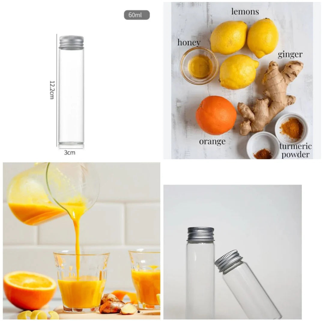 Set of 5 ginger shot bottles