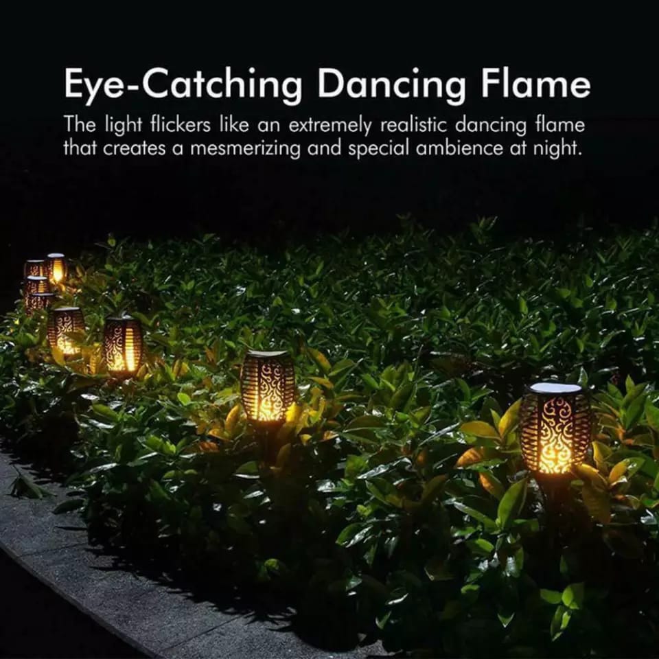 6 pieces LED solar flame lamp for outdoor, waterproof for garden decor.
