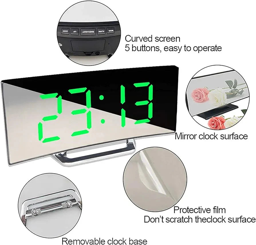 7" Curved Screen Digital Alarm LED Clock Bedside.