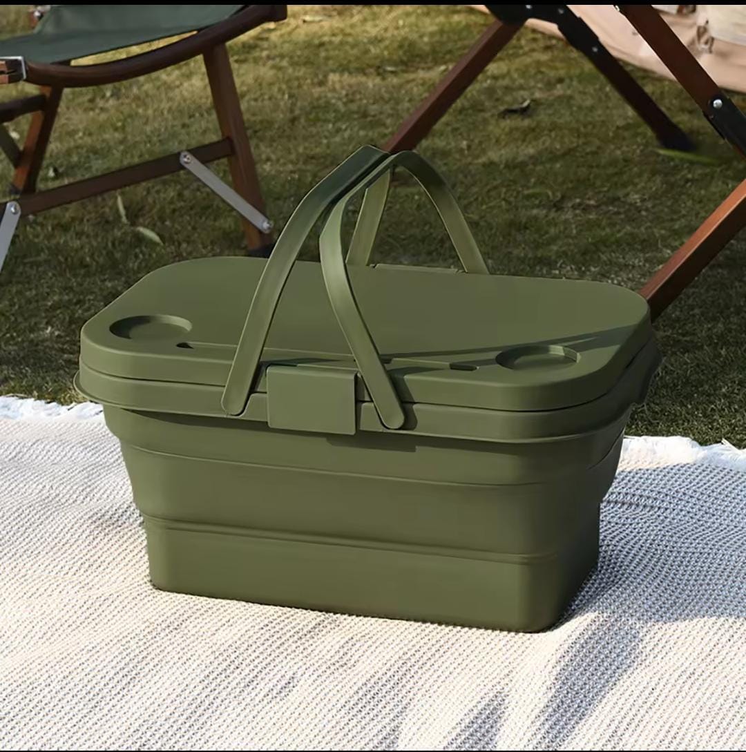 3 in 1 Foldable Collapsible Camping Hand Basket /Picnic Basket Bag- Convertible to a Table, Storage unit, Cutting Board