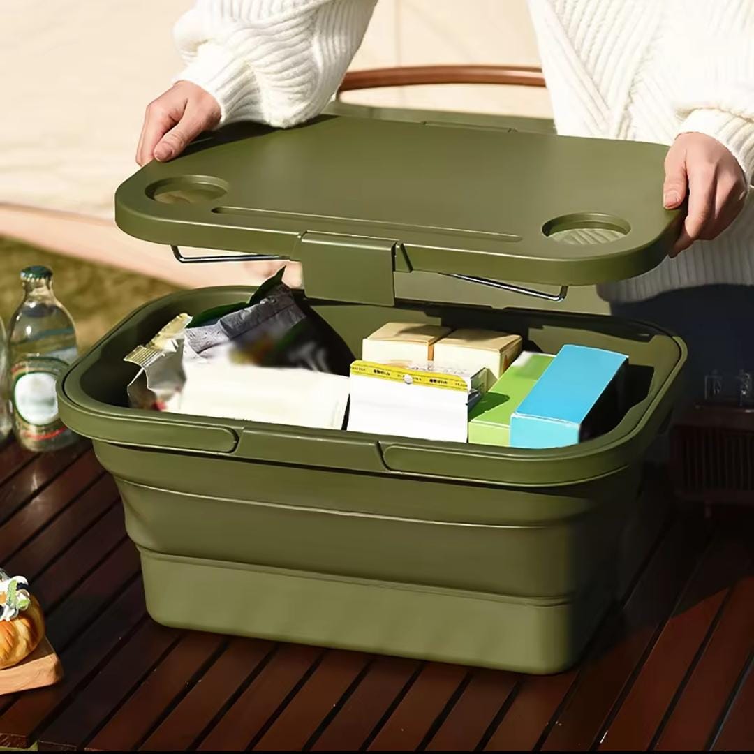 3 in 1 Foldable Collapsible Camping Hand Basket /Picnic Basket Bag- Convertible to a Table, Storage unit, Cutting Board