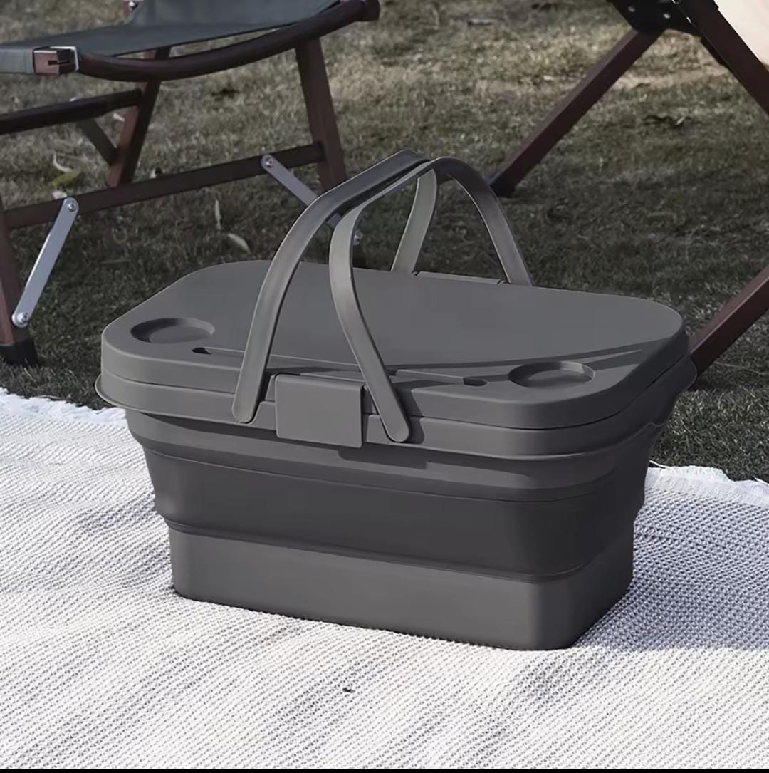 3 in 1 Foldable Collapsible Camping Hand Basket /Picnic Basket Bag- Convertible to a Table, Storage unit, Cutting Board
