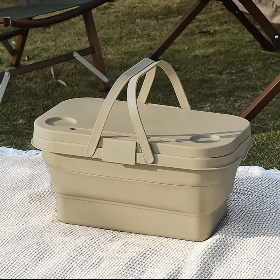 3 in 1 Foldable Collapsible Camping Hand Basket /Picnic Basket Bag- Convertible to a Table, Storage unit, Cutting Board