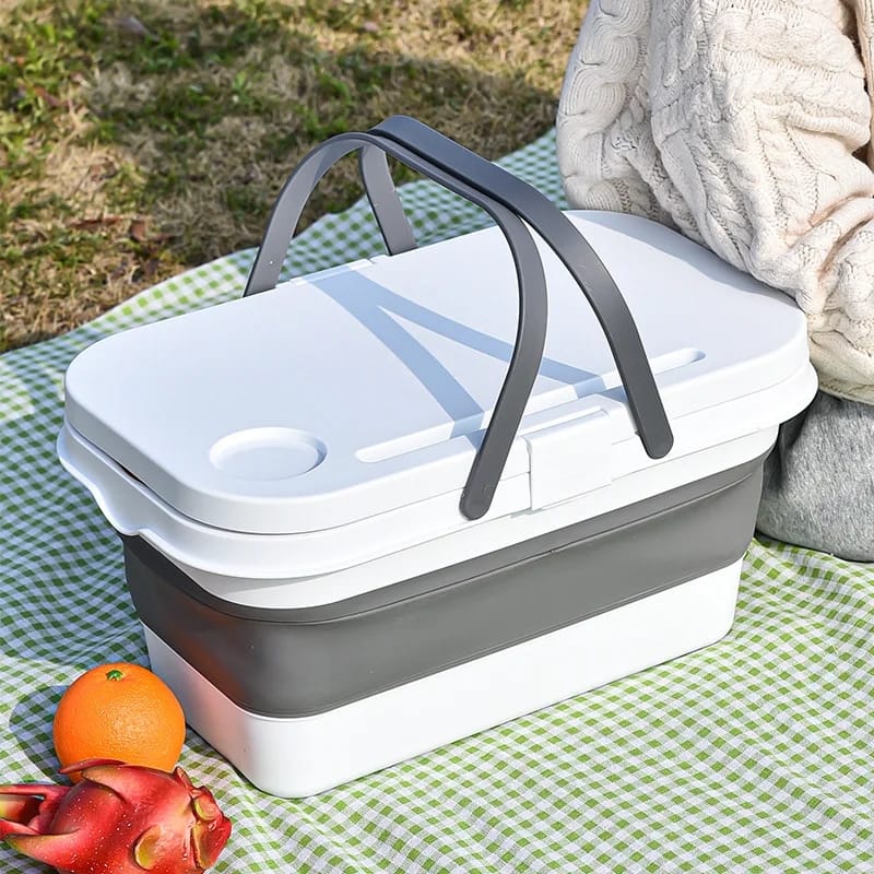 3 in 1 Foldable Collapsible Camping Hand Basket /Picnic Basket Bag- Convertible to a Table, Storage unit, Cutting Board