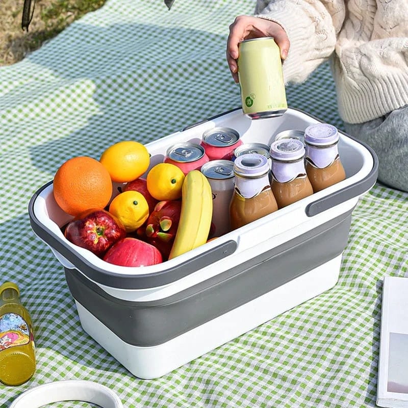 3 in 1 Foldable Collapsible Camping Hand Basket /Picnic Basket Bag- Convertible to a Table, Storage unit, Cutting Board