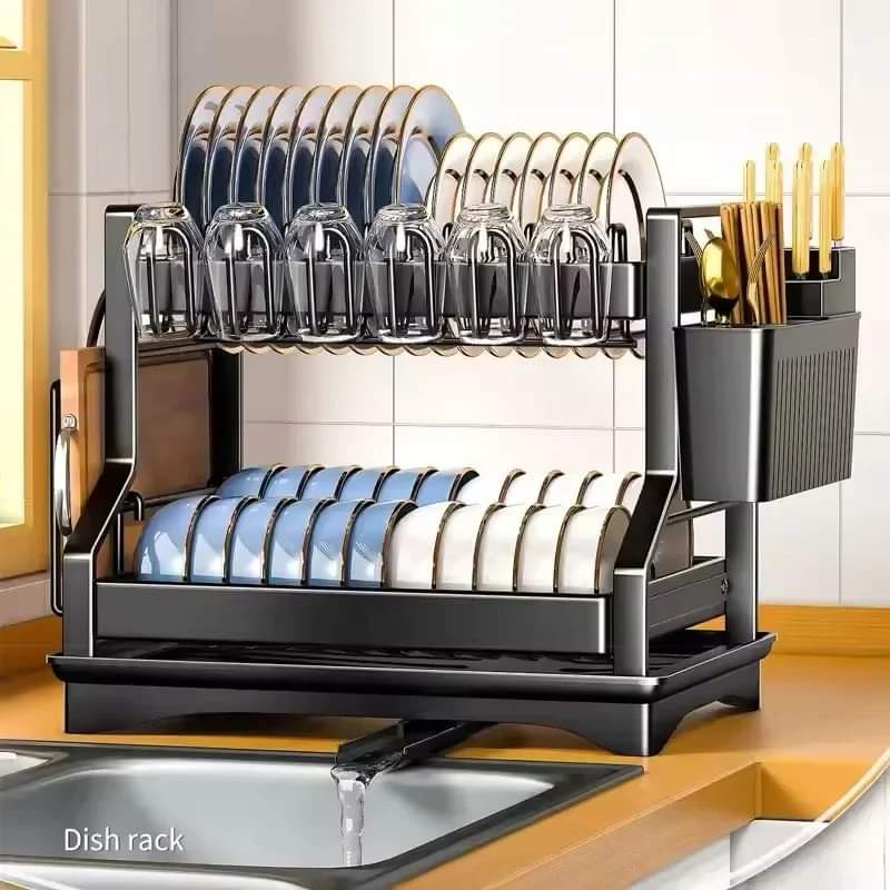 2-Tier Kitchen Dish Rack with draining tray