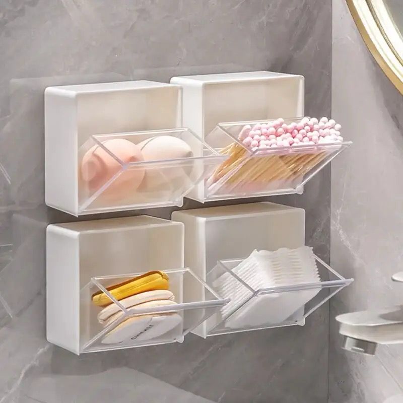 Dustproof Bathroom Organizer, Plastic Wall Mounted Storage Box per pair