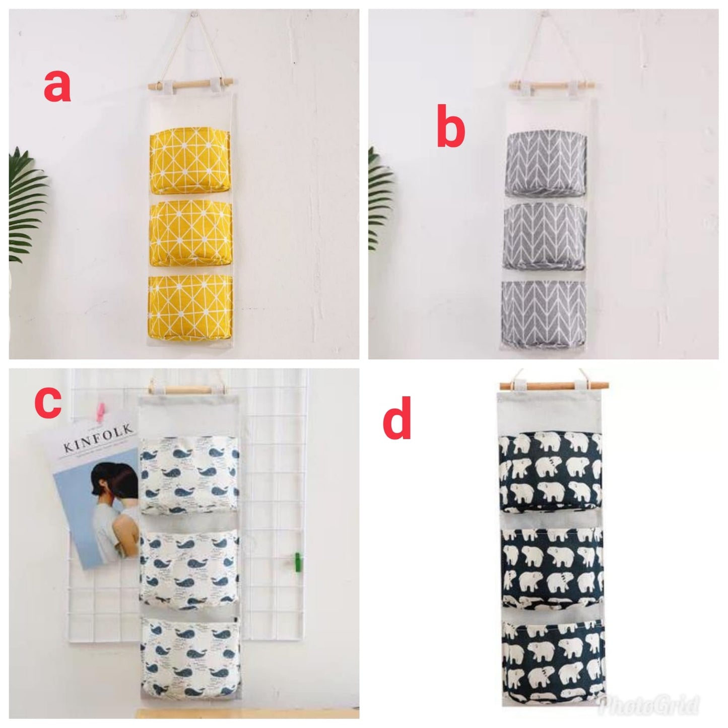 Wall Mounted Storage Bag with 3 Pockets Linen Fabric Waterproof Wall Door Closet Hanging Organizer