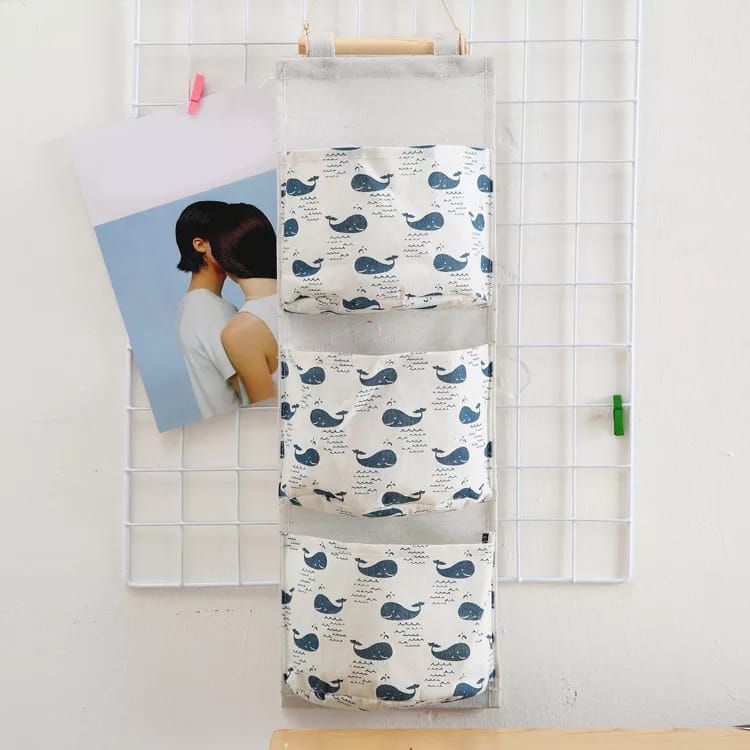 Wall Mounted Storage Bag with 3 Pockets Linen Fabric Waterproof Wall Door Closet Hanging Organizer
