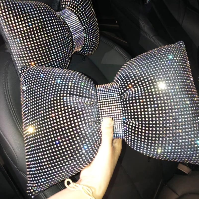 Universal luxury rhinestone diamond bowknot car headrest