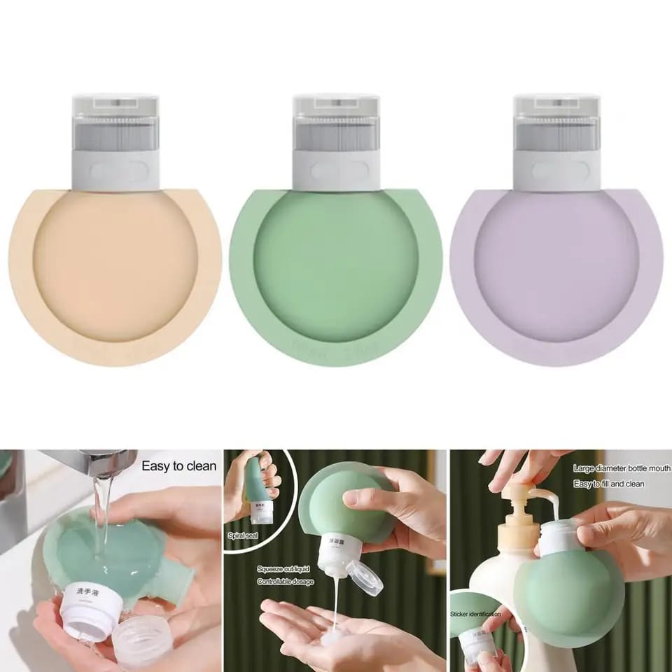 Silicone Bottle Lotion Container Squeeze Refillable Empty Bottle Lotion Dispenser Travel Body Wash Shampoo Container 3 Pcs a Set
