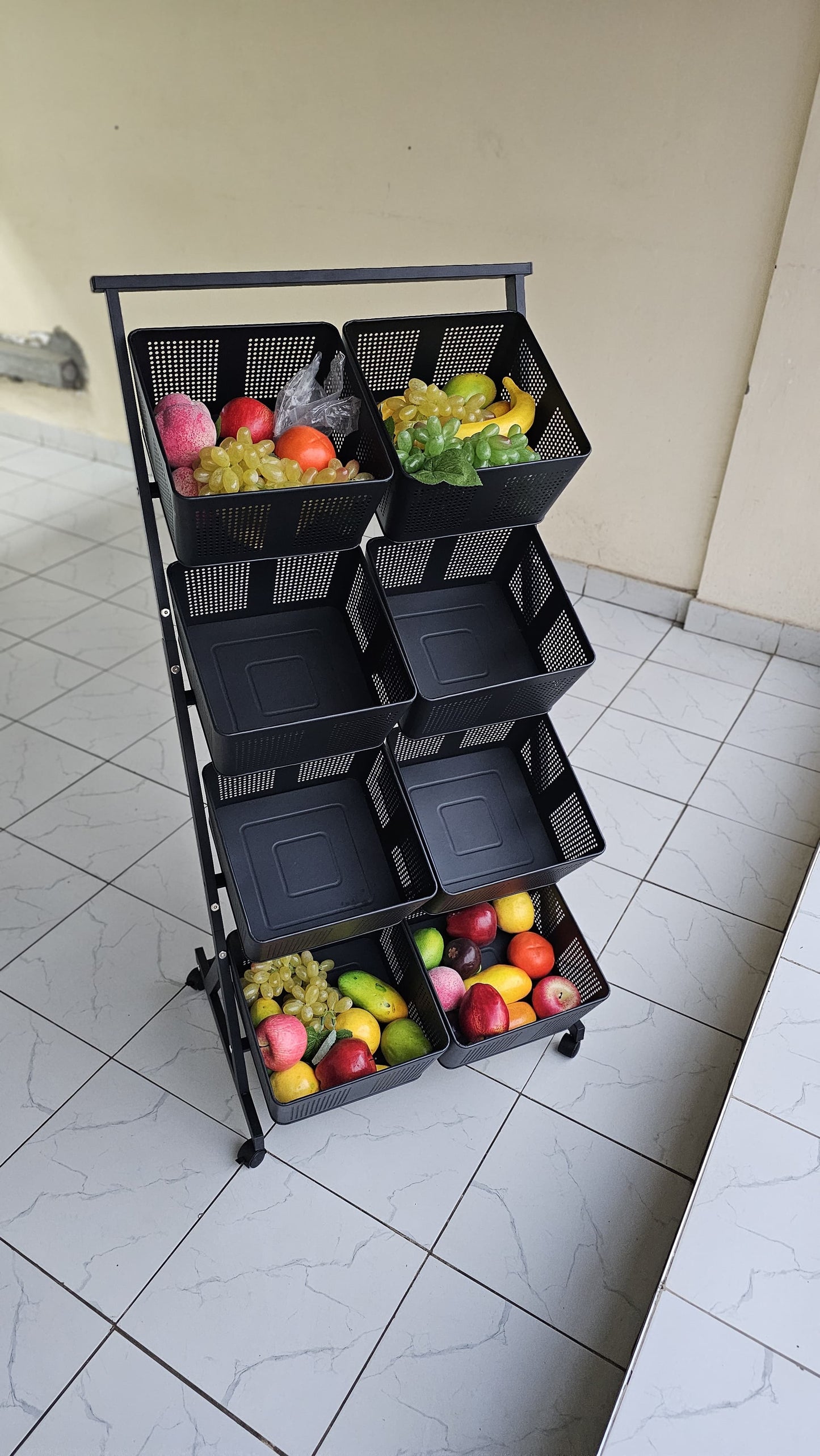 360 Multifunctional Metallic Kitchen Shelf Vegetable Fruits Cart Storage Rack