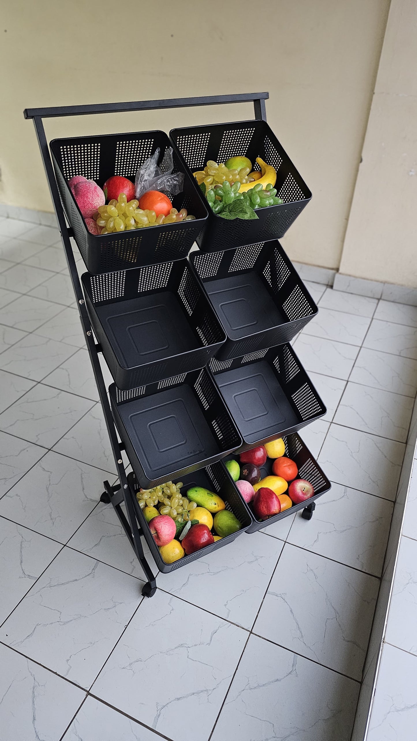 360 Multifunctional Metallic Kitchen Shelf Vegetable Fruits Cart Storage Rack