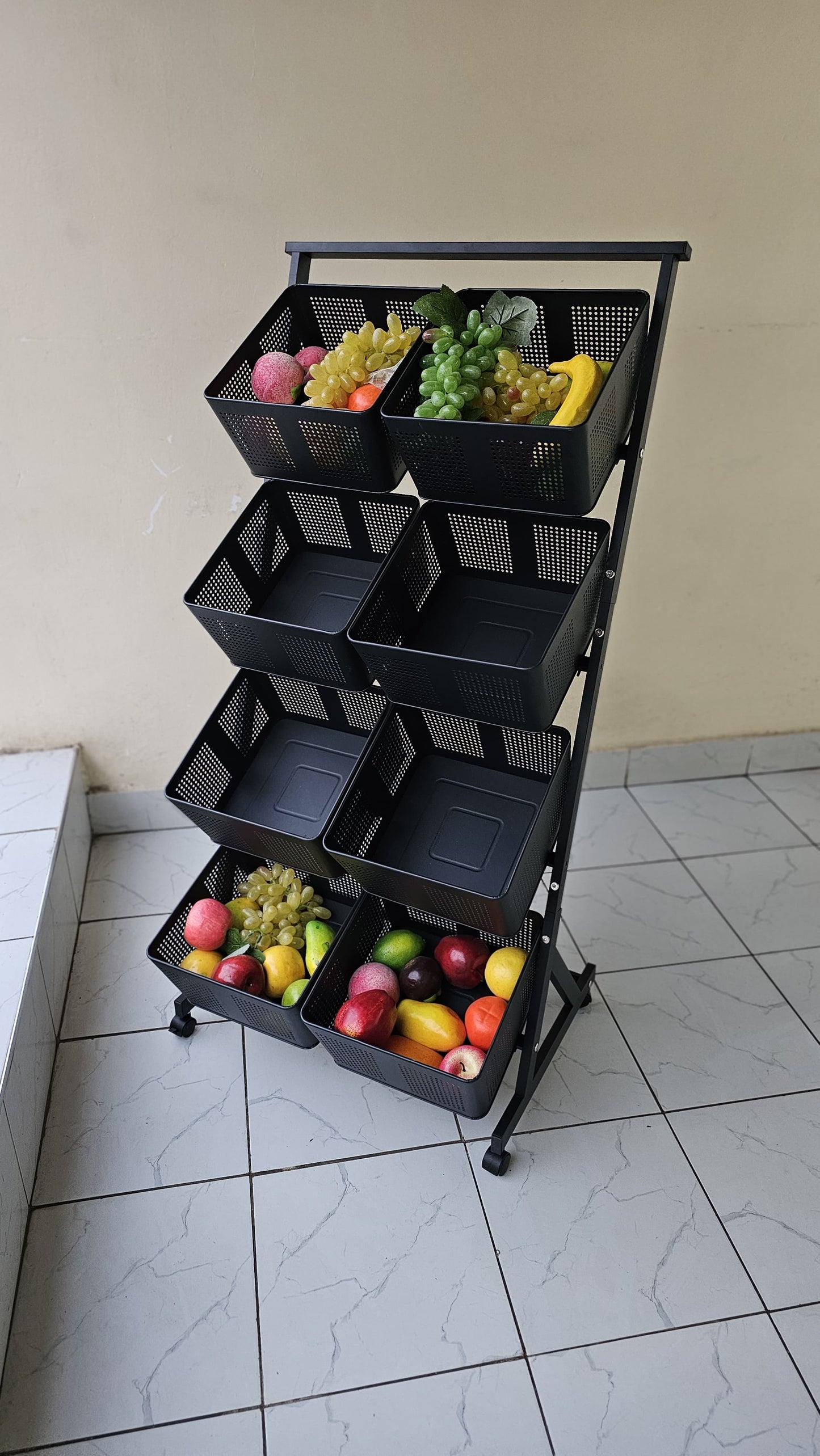 360 Multifunctional Metallic Kitchen Shelf Vegetable Fruits Cart Storage Rack